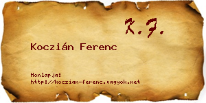 Koczián Ferenc névjegykártya